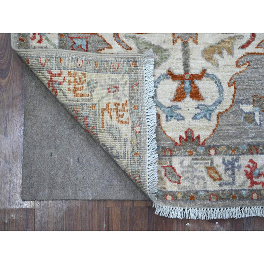 Tribal & Geometric Wool Hand Knotted Rug Grey Ivory 2.5X7.8 -O088901