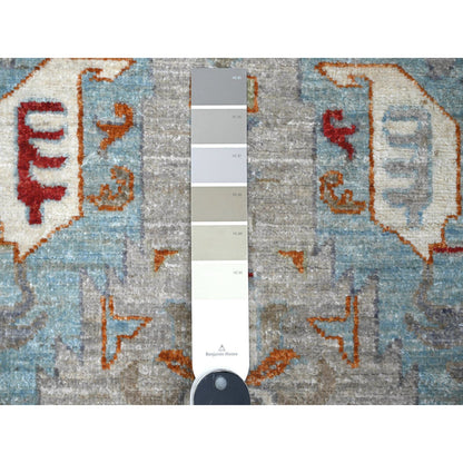 Tribal & Geometric Wool Hand Knotted Rug Grey Ivory 2.5X7.8 -O088901
