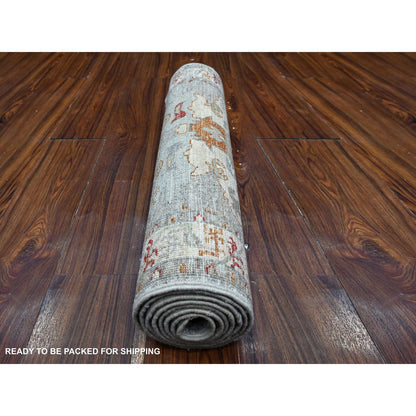 Tribal & Geometric Wool Hand Knotted Rug Grey Ivory 2.5X7.8 -O088901