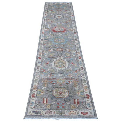 Tribal & Geometric Wool Hand Knotted Rug Black Ivory 2.5X9.9 -O088902