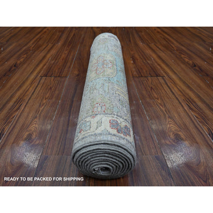 Tribal & Geometric Wool Hand Knotted Rug Black Ivory 2.5X9.9 -O088902