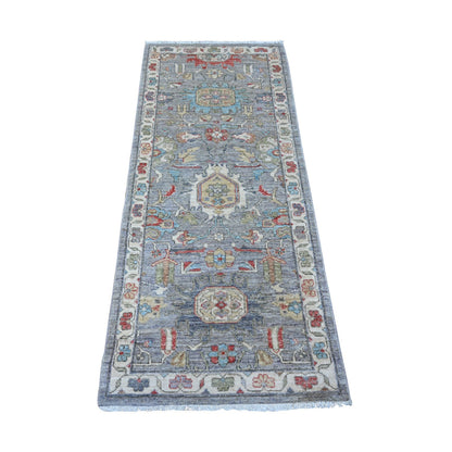 Tribal & Geometric Wool Hand Knotted Rug Black Ivory 2.6X6.0 -O088905
