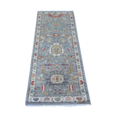 Tribal & Geometric Wool Hand Knotted Rug Black Ivory 2.6X6.0 -O088905