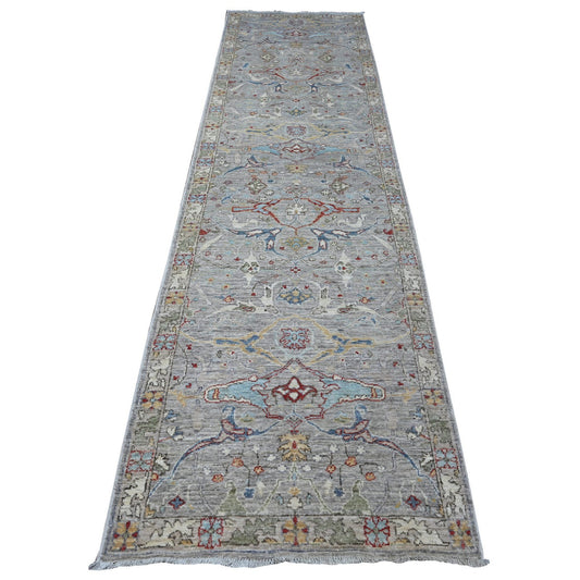 Heriz Wool Hand Knotted Rug Grey Gray 3.0X11.7 -O088906