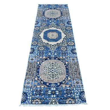 Mamluk Wool Hand Knotted Rug Blue No Border 2.6X7.11 -O088907