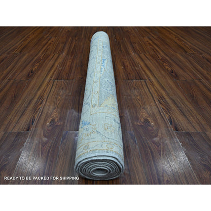Oushak And Peshawar Wool Hand Knotted Rug Grey Gray 4.1X10.10 -O088908