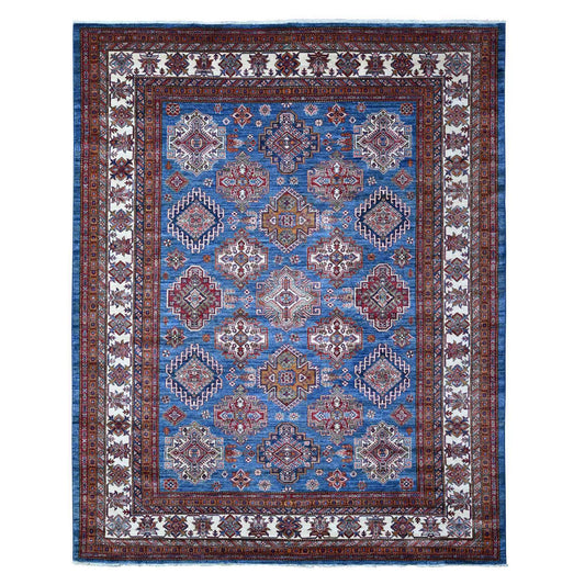 Kazak Wool Hand Knotted Rug Blue Ivory 8.0X9.11 -O088914