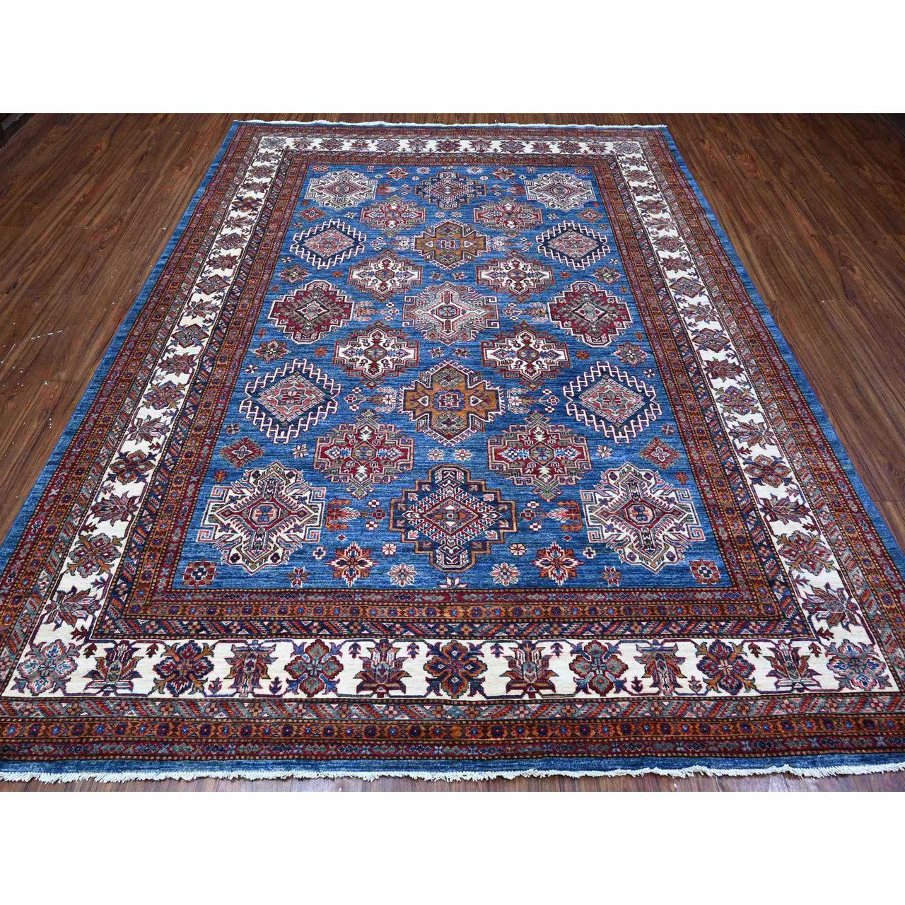 Blue 8'0" x 9'11" Kazak Hand knotted Wool Rug - Sku: O088914