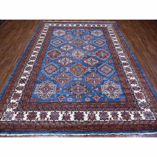 Kazak Wool Hand Knotted Rug Blue Ivory 8.0X9.11 -O088914