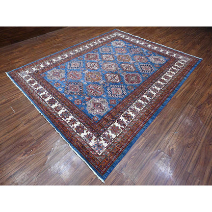Kazak Wool Hand Knotted Rug Blue Ivory 8.0X9.11 -O088914