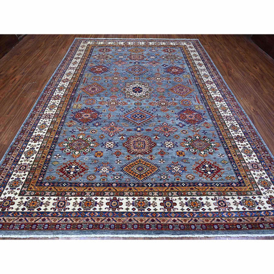 Kazak Wool Hand Knotted Rug Blue Ivory 8.10X12.0 -O088915