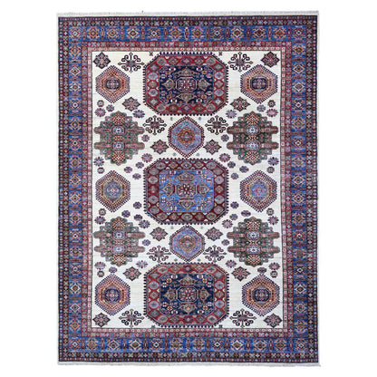Kazak Wool Hand Knotted Rug Ivory Blue 9.1X12.2 -O088916