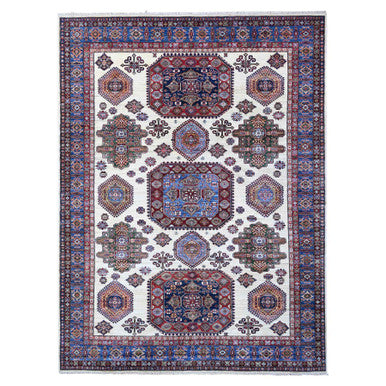 Kazak Wool Hand Knotted Rug Ivory Blue 9.1X12.2 -O088916