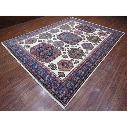 Kazak Wool Hand Knotted Rug Ivory Blue 9.1X12.2 -O088916