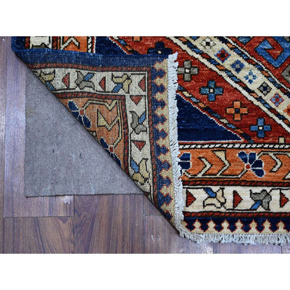 Tribal & Geometric Wool Hand Knotted Rug Blue Orange 4.3X10.5 -O088928