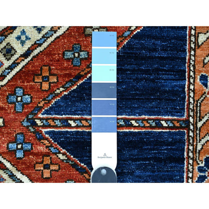 Tribal & Geometric Wool Hand Knotted Rug Blue Orange 4.3X10.5 -O088928
