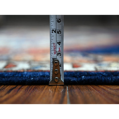 Tribal & Geometric Wool Hand Knotted Rug Blue Orange 4.3X10.5 -O088928