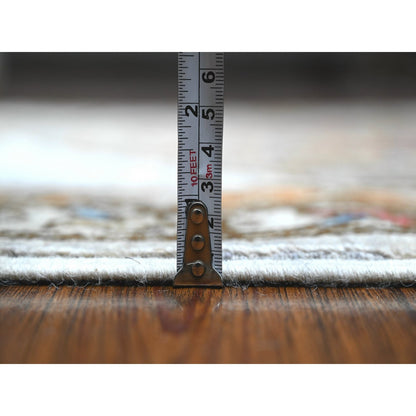 Tribal & Geometric Wool Hand Knotted Rug Grey Orange 3.11X11.6 -O088929