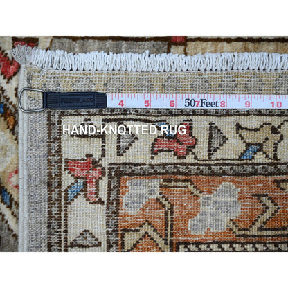 Tribal & Geometric Wool Hand Knotted Rug Grey Orange 3.11X11.6 -O088929