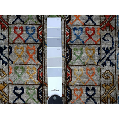 Tribal & Geometric Wool Hand Knotted Rug Grey Gray 2.8X11.10 -O088931