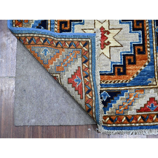 Tribal & Geometric Wool Hand Knotted Rug Blue Gray 2.5X11.8 -O088932