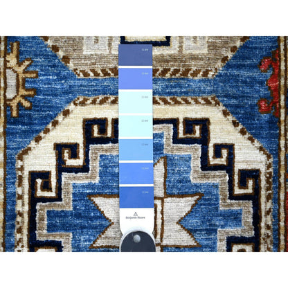Tribal & Geometric Wool Hand Knotted Rug Blue Gray 2.5X11.8 -O088932