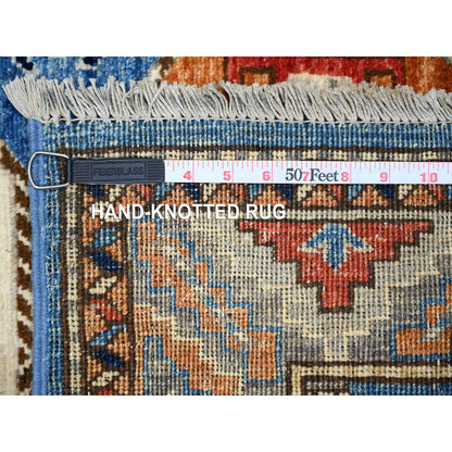 Tribal & Geometric Wool Hand Knotted Rug Blue Gray 2.5X11.8 -O088932