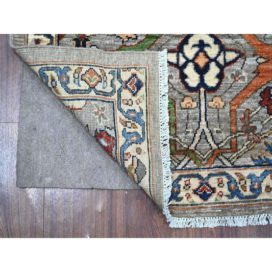 Oushak And Peshawar Wool Hand Knotted Rug Grey Ivory 3.0X5.11 -O088935