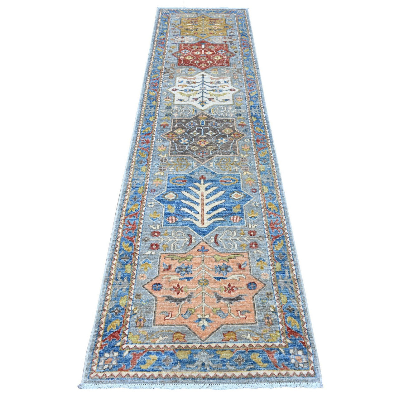 Gray 2'7" x 10'2" Oushak And Peshawar Hand knotted Wool Rug - Sku: O088938