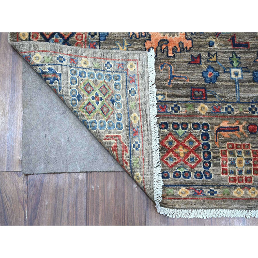 Oushak And Peshawar Wool Hand Knotted Rug Grey Gray 4.1X11.8 -O088940