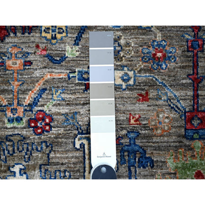 Oushak And Peshawar Wool Hand Knotted Rug Grey Gray 4.1X11.8 -O088940