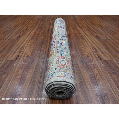 Oushak And Peshawar Wool Hand Knotted Rug Grey Gray 4.1X11.8 -O088940