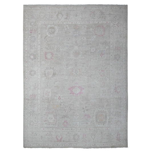 Oushak And Peshawar Wool Hand Knotted Rug Green Silver 9.10X13.5 -O088943