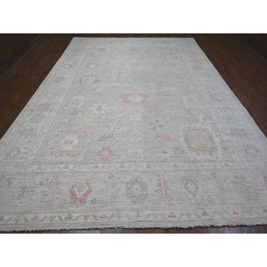 Oushak And Peshawar Wool Hand Knotted Rug Green Silver 9.10X13.5 -O088943