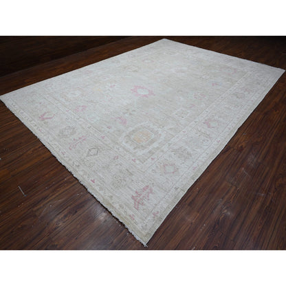 Oushak And Peshawar Wool Hand Knotted Rug Green Silver 9.10X13.5 -O088943