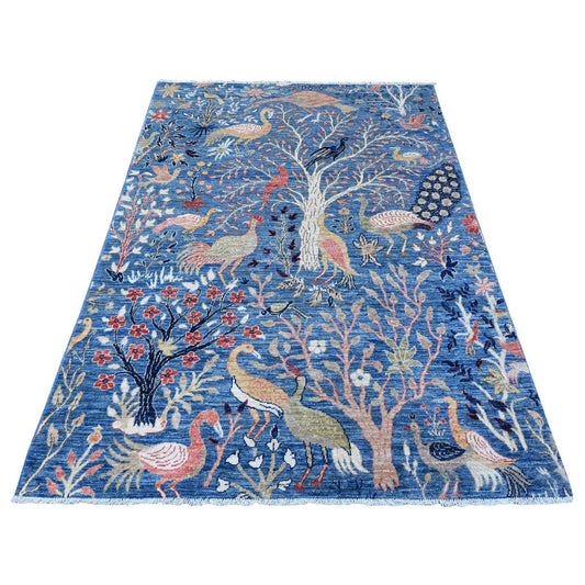 Oushak And Peshawar Wool Hand Knotted Rug Blue No Border 4.11X6.11 -O088947