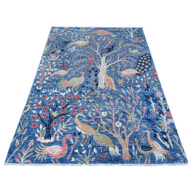 Oushak And Peshawar Wool Hand Knotted Rug Blue No Border 4.11X6.11 -O088947