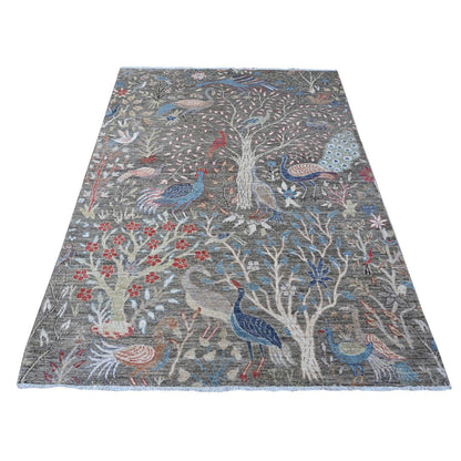 Oushak And Peshawar Wool Hand Knotted Rug Grey No Border 5.0X6.10 -O088948