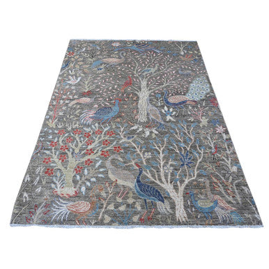 Oushak And Peshawar Wool Hand Knotted Rug Grey No Border 5.0X6.10 -O088948