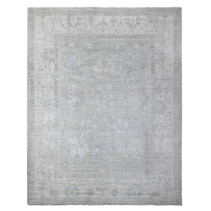 Oushak And Peshawar Wool Hand Knotted Rug Grey Silver Gray 8.11X11.4 -O088951