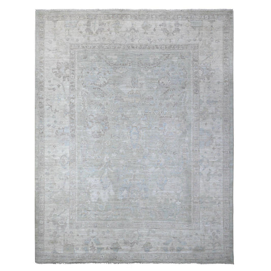 Oushak And Peshawar Wool Hand Knotted Rug Grey Silver Gray 8.11X11.4 -O088951
