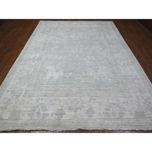 Oushak And Peshawar Wool Hand Knotted Rug Grey Silver Gray 8.11X11.4 -O088951