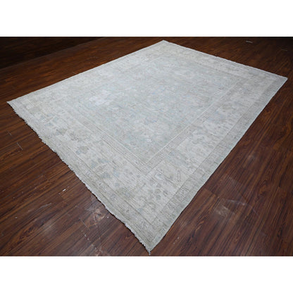 Oushak And Peshawar Wool Hand Knotted Rug Grey Silver Gray 8.11X11.4 -O088951