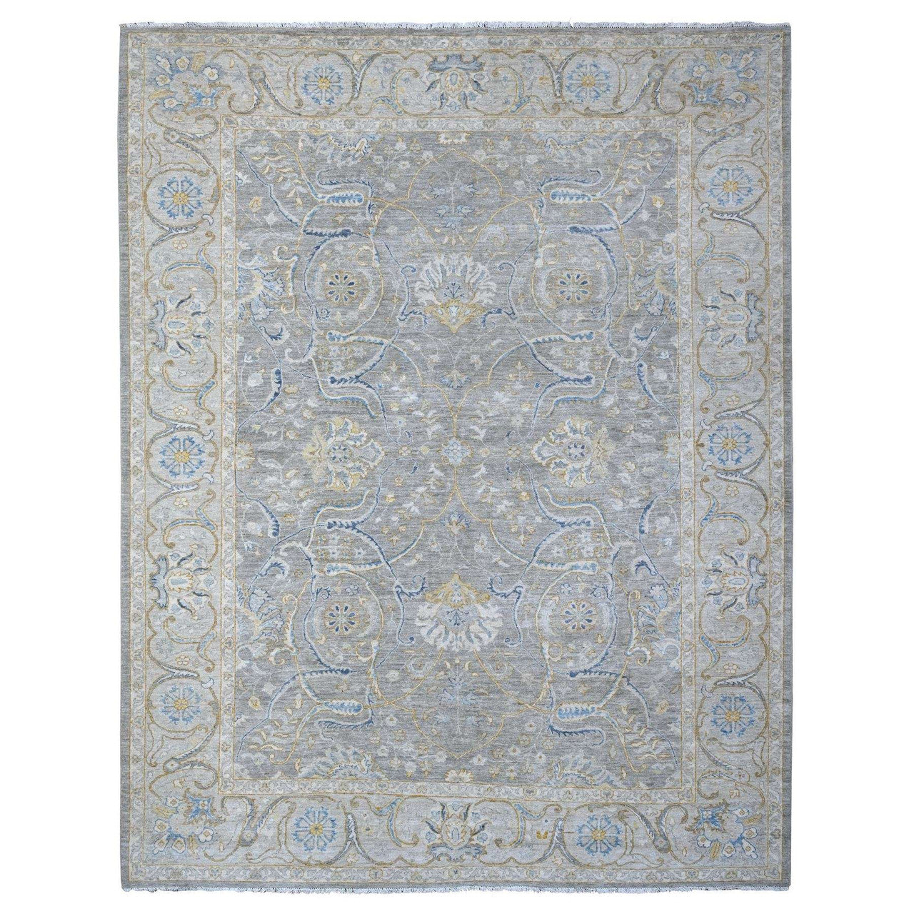 Gray 9'0" x 11'7" Oushak And Peshawar Hand knotted Wool Rug - Sku: O088954