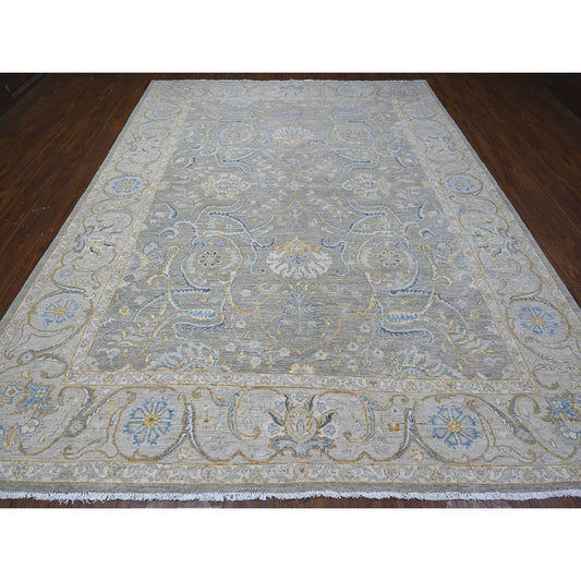 Oushak And Peshawar Wool Hand Knotted Rug Grey Silver 9.0X11.7 -O088954