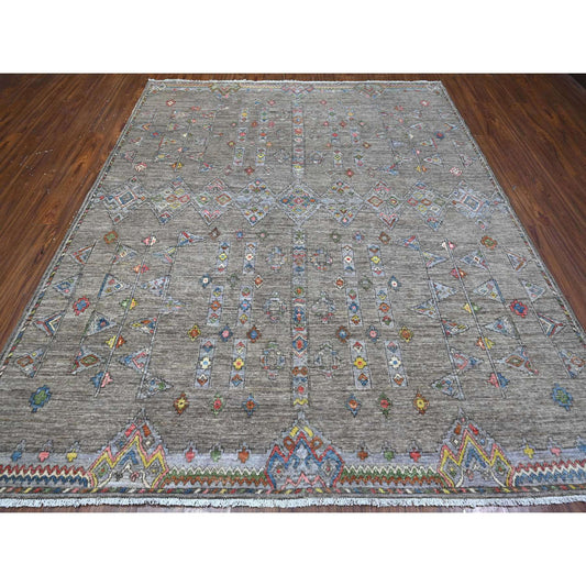 Oushak And Peshawar Wool Hand Knotted Rug Grey Gray 8.2X9.8 -O088957