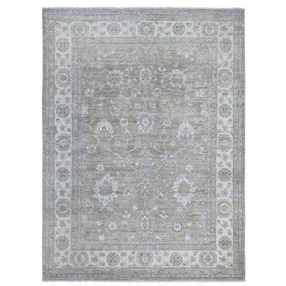 Oushak And Peshawar Wool Hand Knotted Rug Grey Ivory 9.0X11.10 -O088958