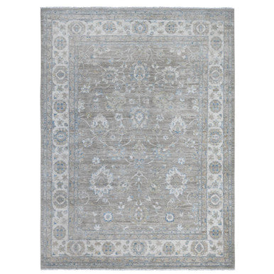 Oushak And Peshawar Wool Hand Knotted Rug Grey Ivory 9.0X11.10 -O088958