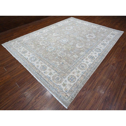 Oushak And Peshawar Wool Hand Knotted Rug Grey Ivory 9.0X11.10 -O088958