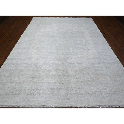 Oushak And Peshawar Wool Hand Knotted Rug Ivory Ivory 8.11X11.7 -O088960